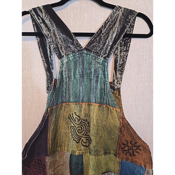 Rhea Patchwork Overalls 100% Cotton pockets adjustable shoulder strap Size L New - Picture 5 of 16
